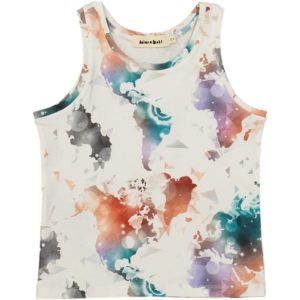organic cotton kids tank top with colourful world map print