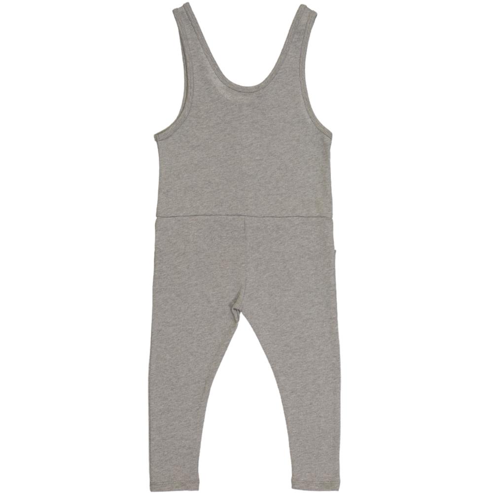 kids gray playsuit with wood buttons,  organic cotton