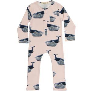 long sleeved kids playsuit, organic cotton, with whale print